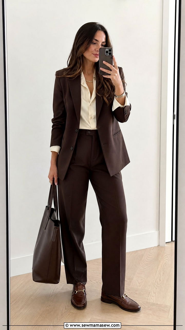 Chocolate Brown Tailored Suit Outfit - 30 Fashion show outfit ideas