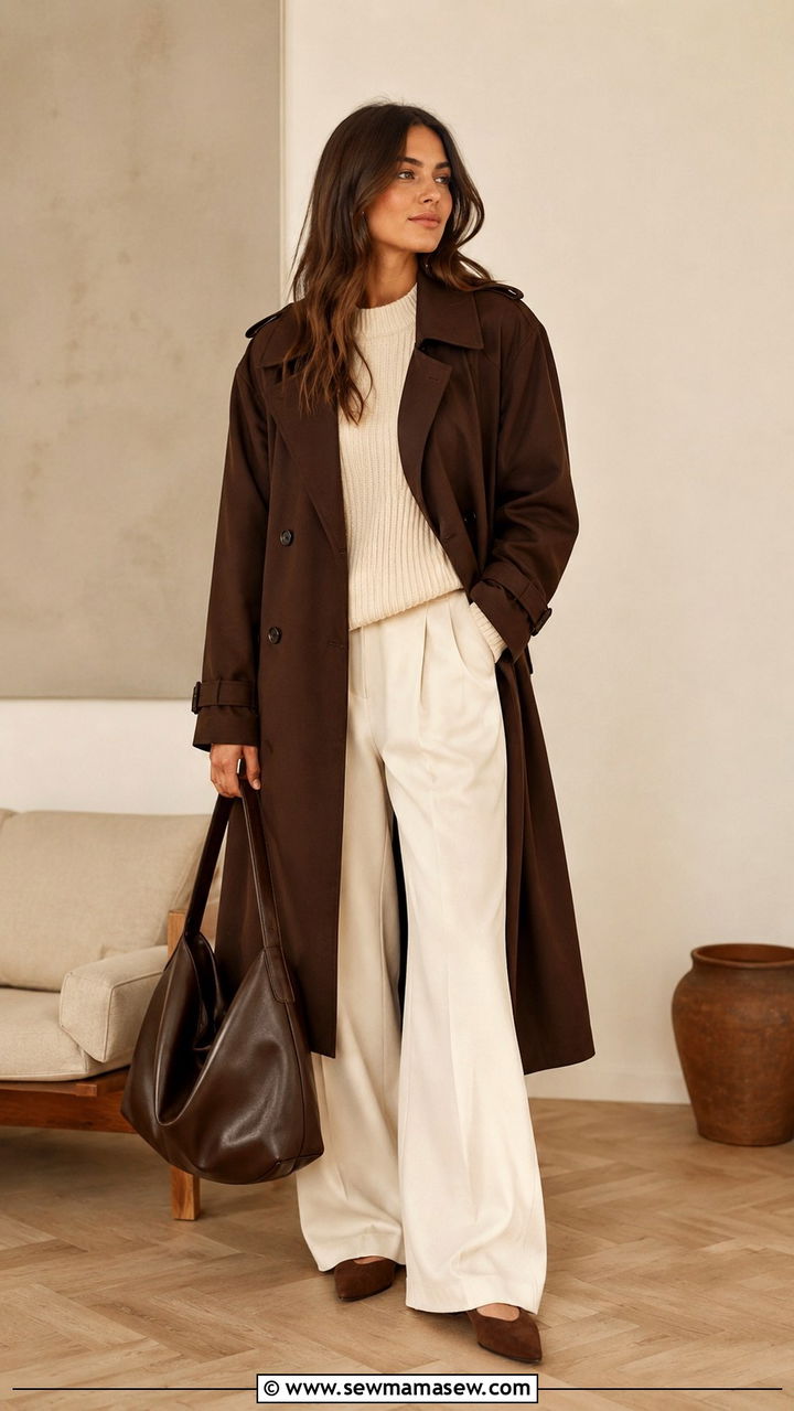 Chocolate Brown Trench Coat With Cream Separates - 25 trench coat outfits 2026
