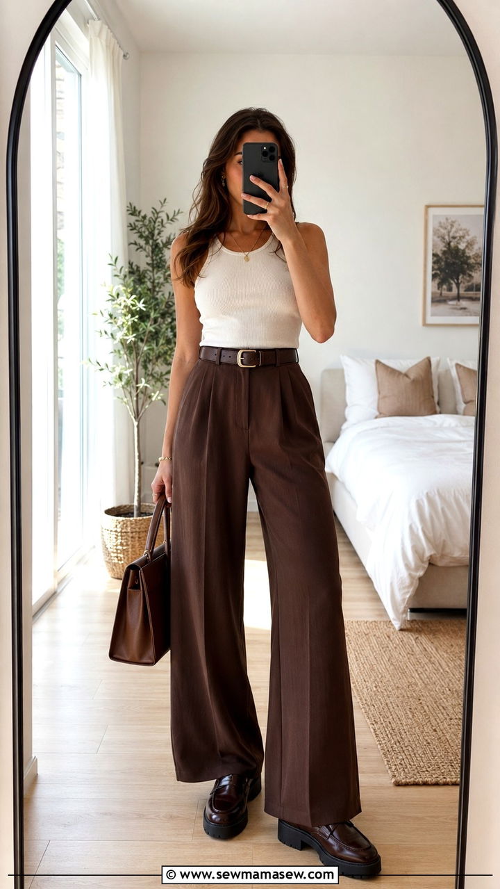 Chocolate Brown Wide Leg Pants Outfit - 30 Chocolate brown outfit ideas