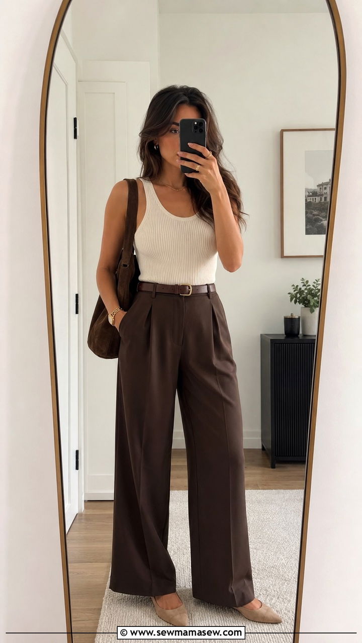 Chocolate Brown Wide Leg Pants Outfit - 25 2026 fashion trends women casual