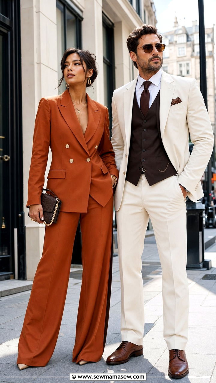 Chocolate Brown and Rust Orange - 25 Couples photo outfit ideas 2026