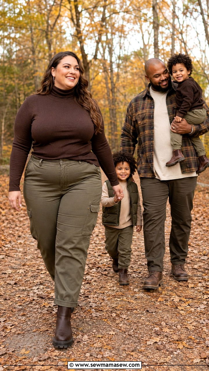 Chocolate Turtleneck With Olive Cargo Pants - 30 Plus size outfit ideas for family photos
