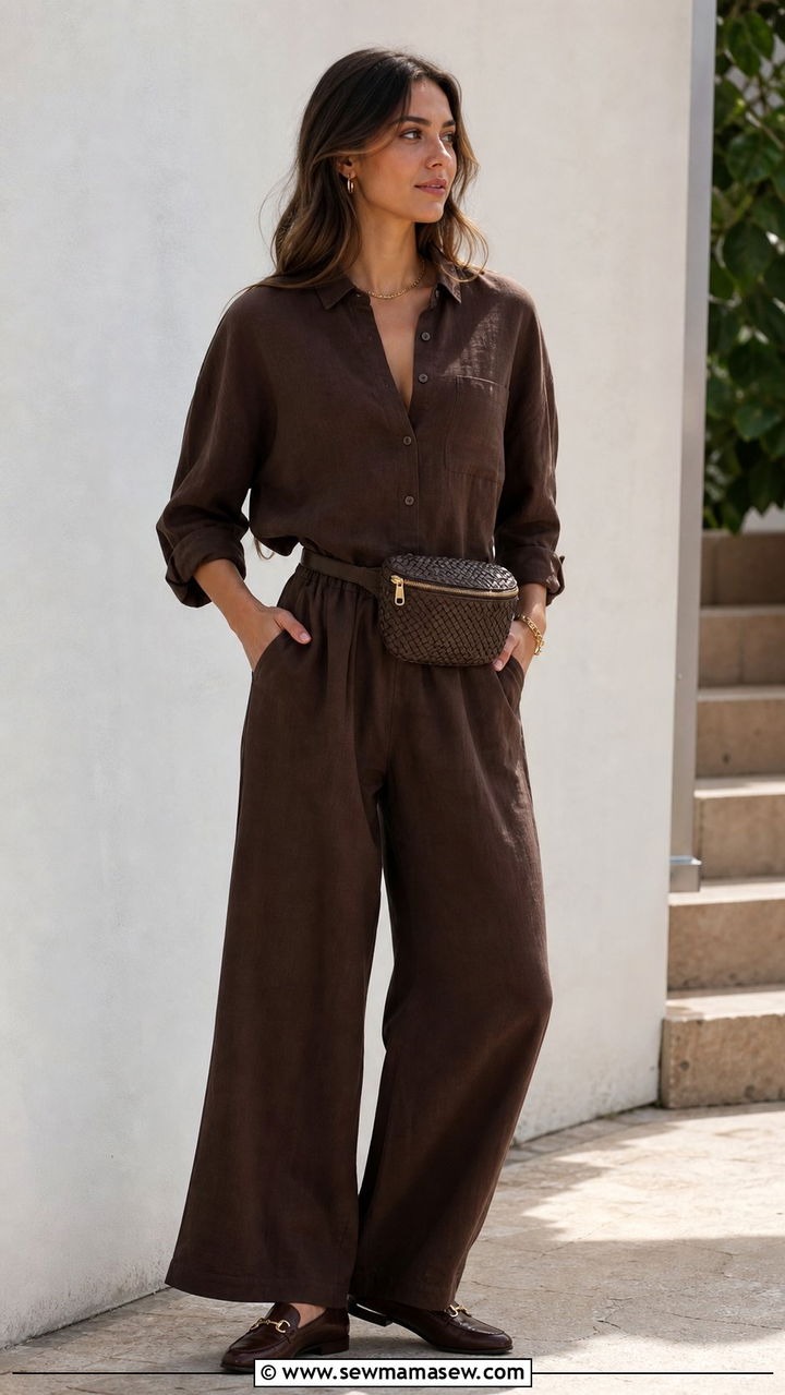 Chocolate brown co ord set for spring - 25 spring chocolate brown outfit ideas