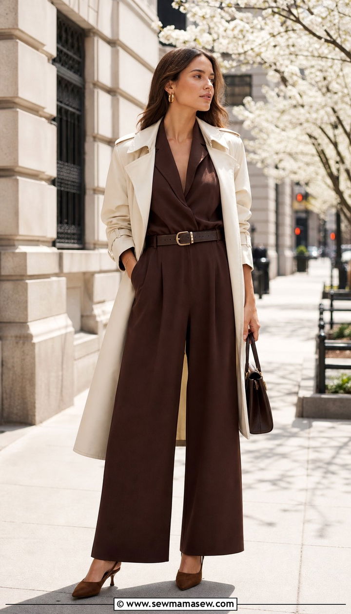 Chocolate brown jumpsuit spring outfit - 25 spring chocolate brown outfit ideas