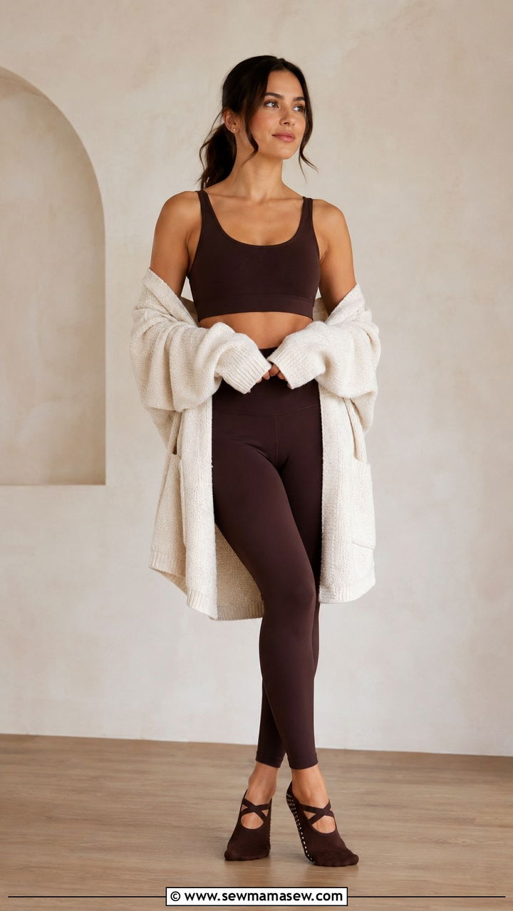 Chocolate brown monochrome outfit - 30 Reformer Pilates outfit ideas