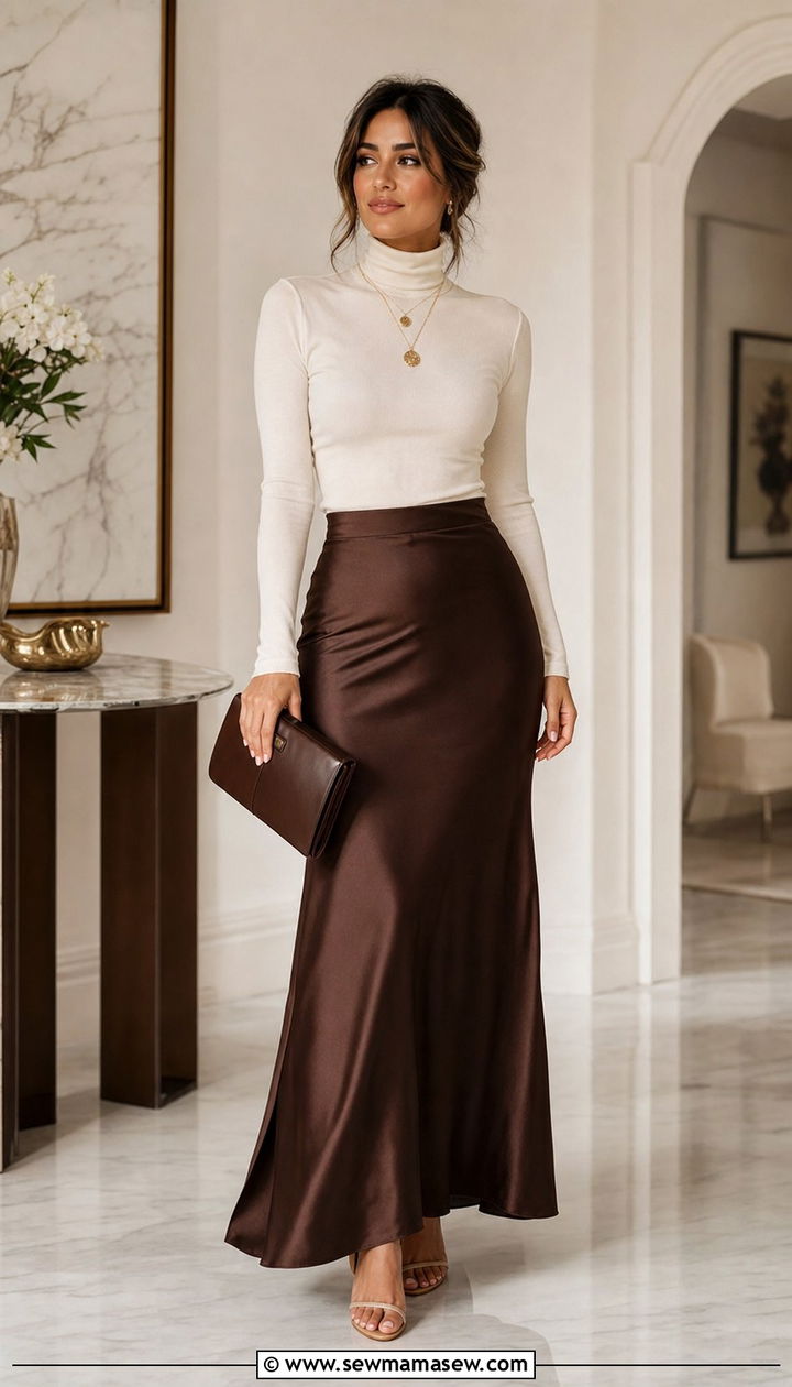 Chocolate brown satin skirt outfit - 25 spring chocolate brown outfit ideas