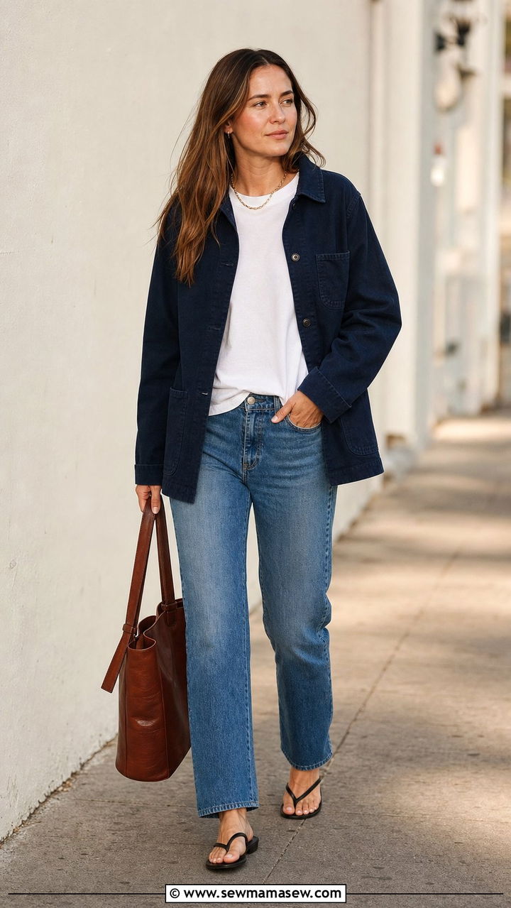 Chore Coat and Straight Leg Jeans - 25 spring utility chic outfit ideas
