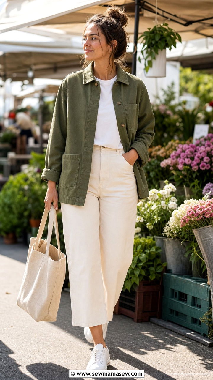 Chore Jacket Cropped Wide Leg Pants Tee Sneakers - 25 Spring go to outfit formulas