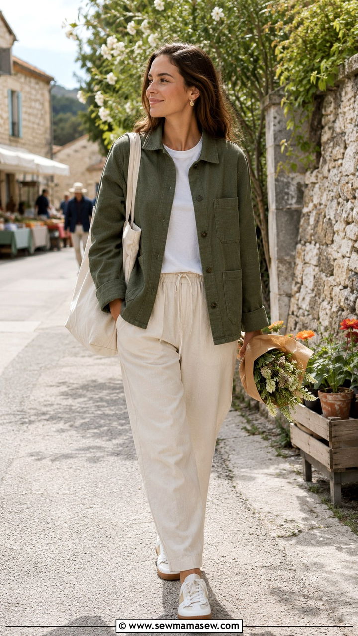 Chore jacket with linen trousers - 30 Spring cottage outfits