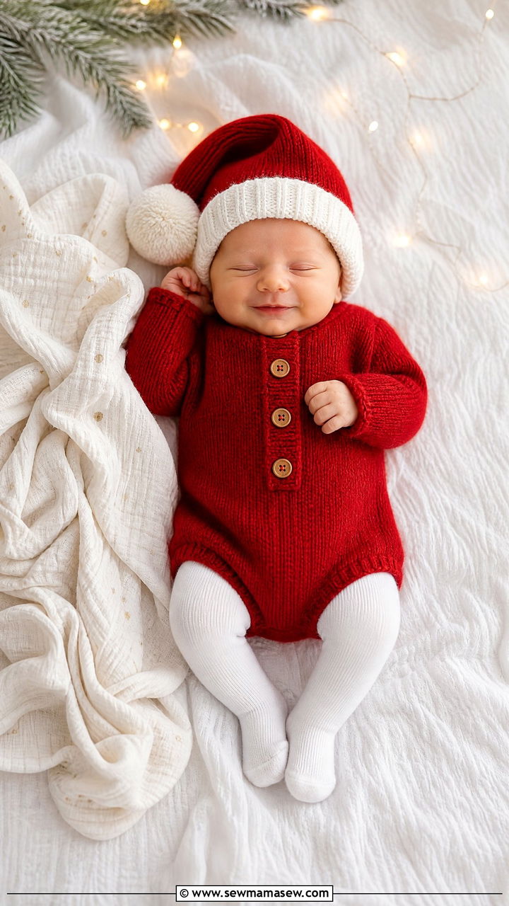 Christmas Inspired Red Romper With Santa Hat - 20 Baby announcement outfit ideas