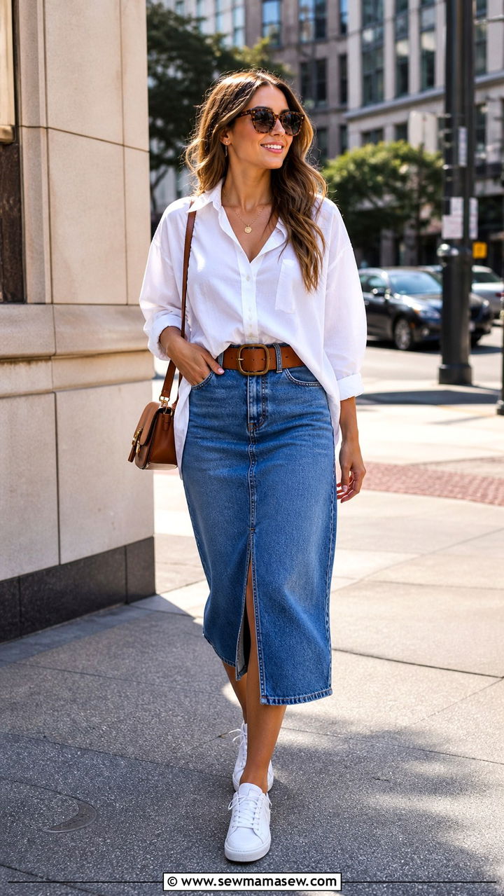 Chunky Belt With Denim Midi Skirt - 20 Chunky belt outfit ideas 2026