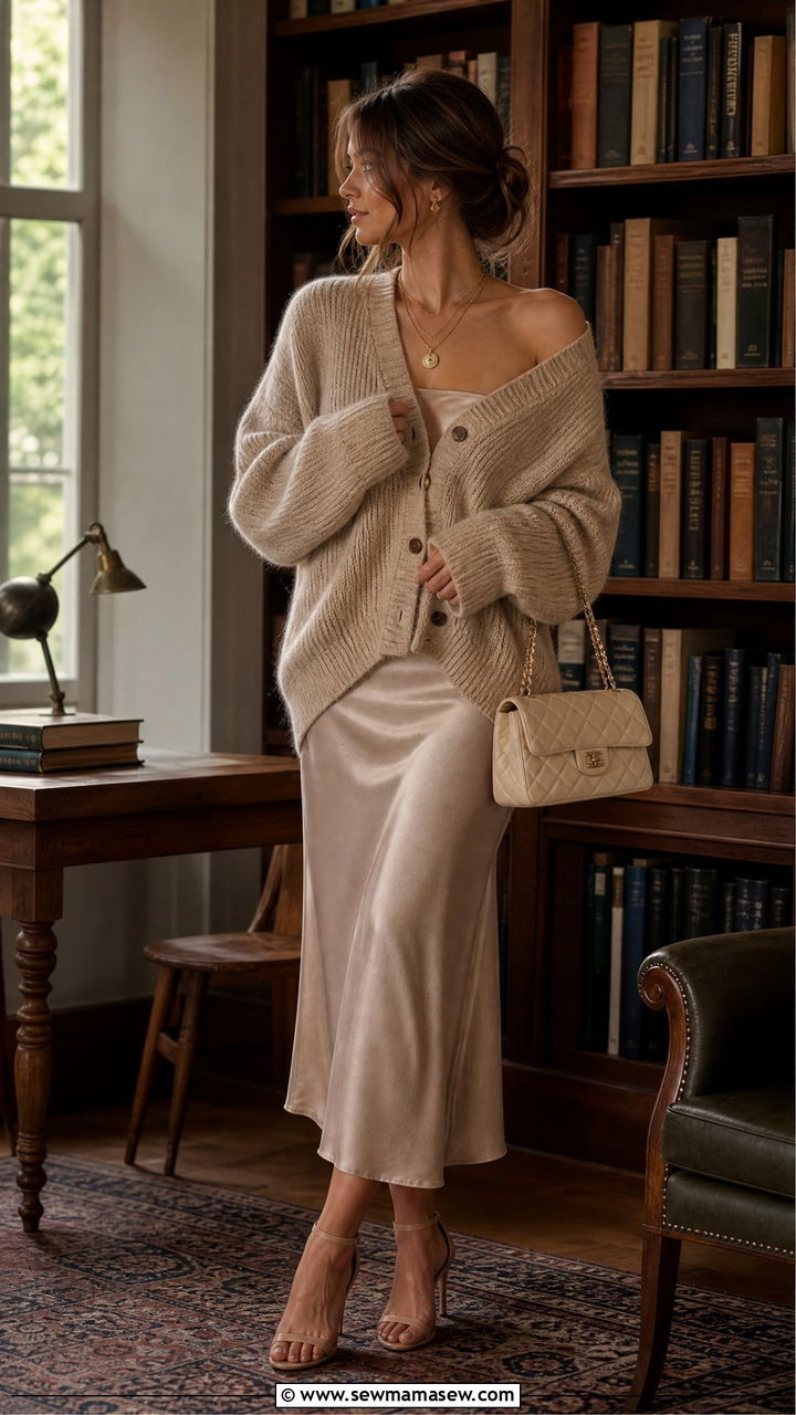 Chunky Cardigan And Slip Skirt Outfit - 25 light academia outfits 2026