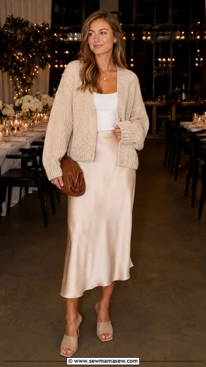 Chunky Cardigan With Silk Midi Skirt - 30 Late April outfit ideas