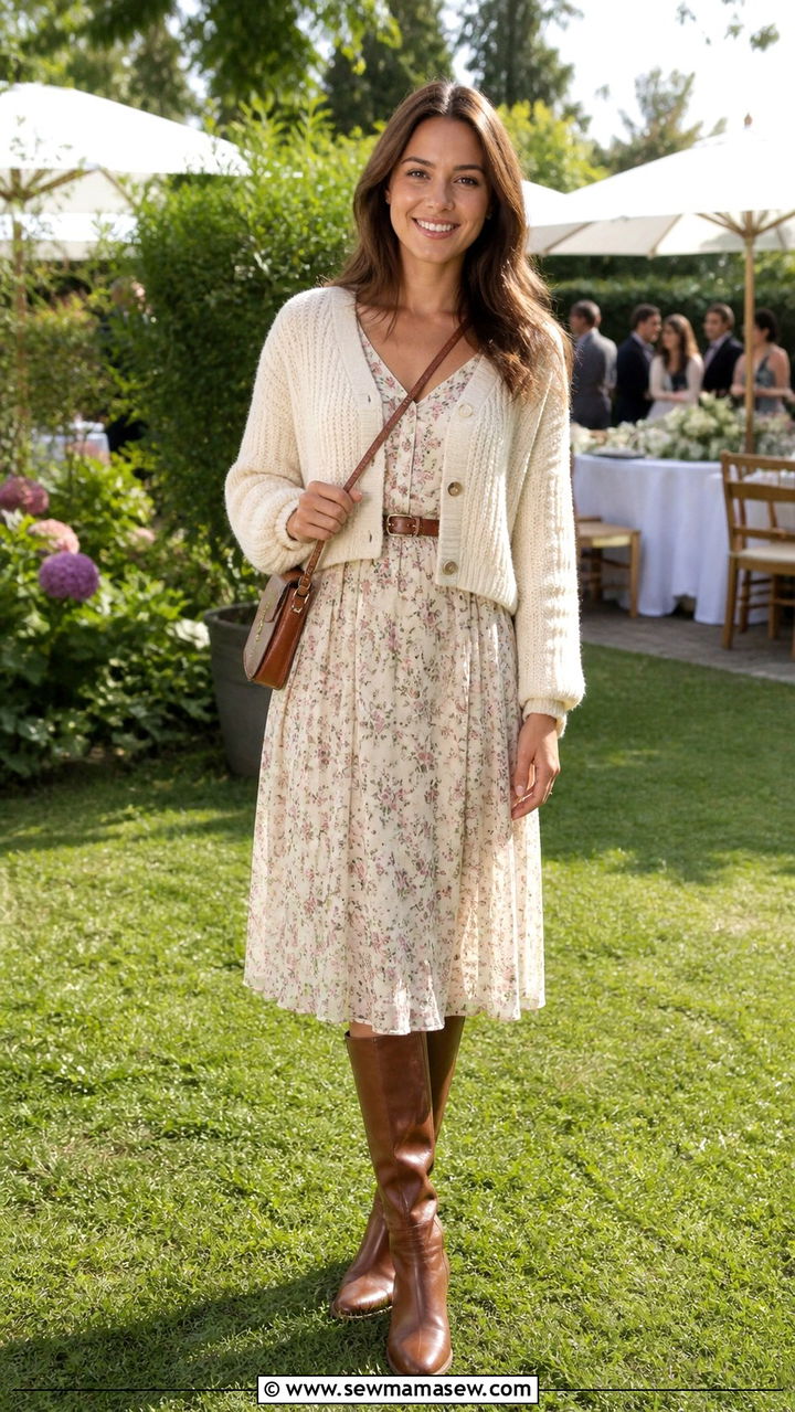 Chunky Cardigan over a Midi Dress - 40 Chunky sweater outfit ideas