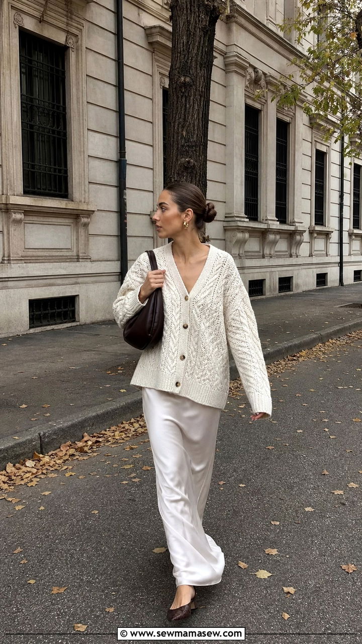 Chunky Cardigan with Satin Skirt Milan - 40 What to wear in Milan