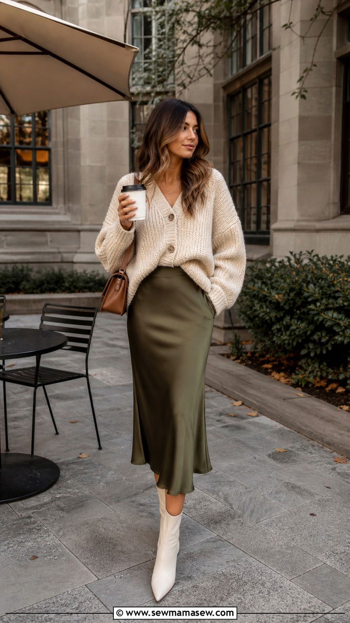 Chunky Cardigan with Slip Skirt - 40 college outfits
