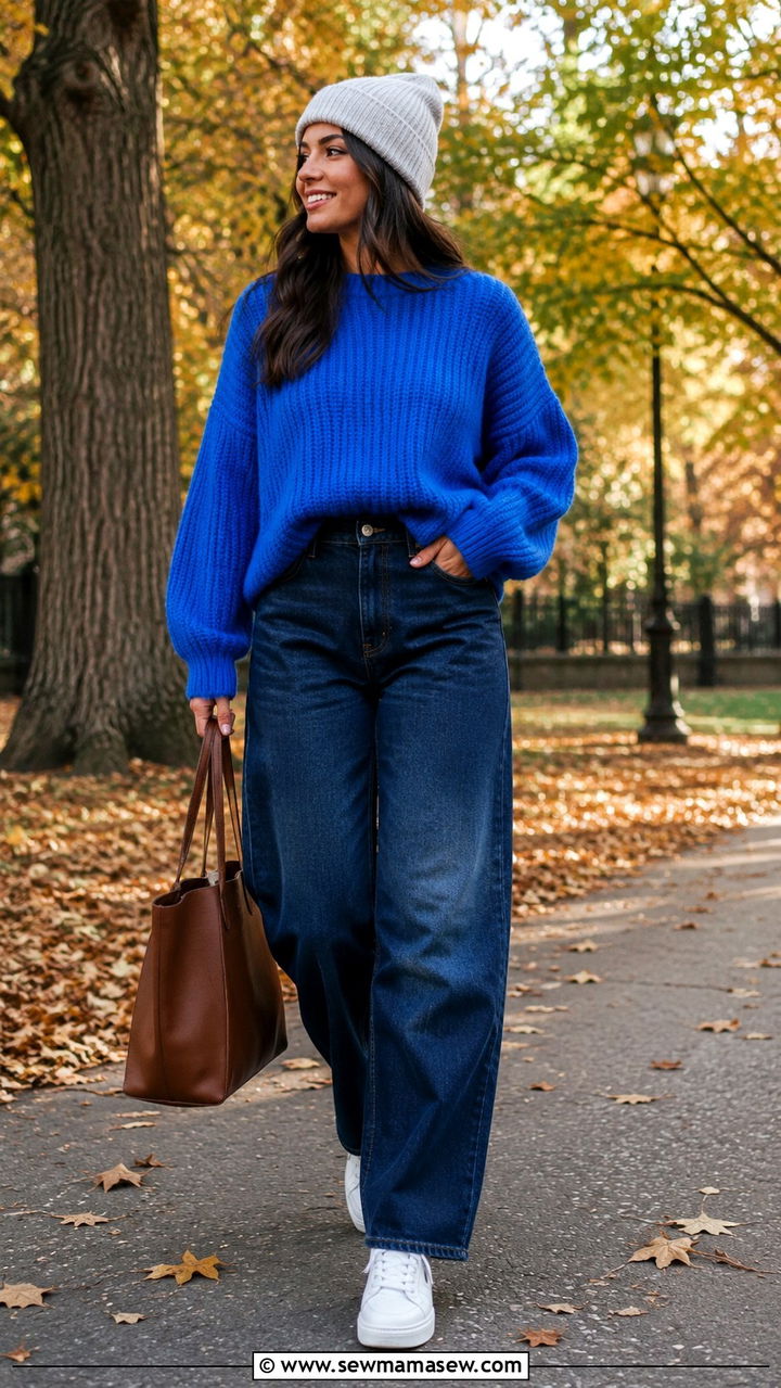 Chunky Knit And Barrel Jeans With White Sneakers - 25 Barrel jeans outfit ideas with white sneakers