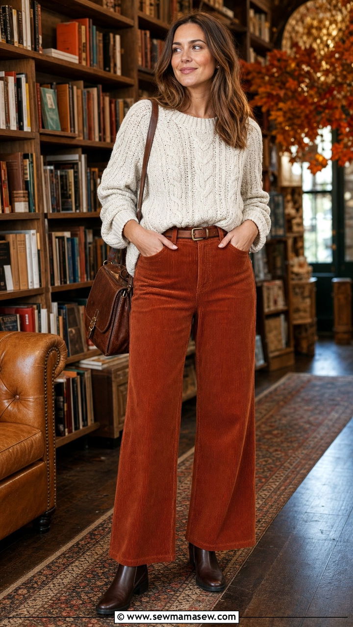 Chunky Knit And Corduroy Pants Book Club Outfit - 35 Book club outfit ideas