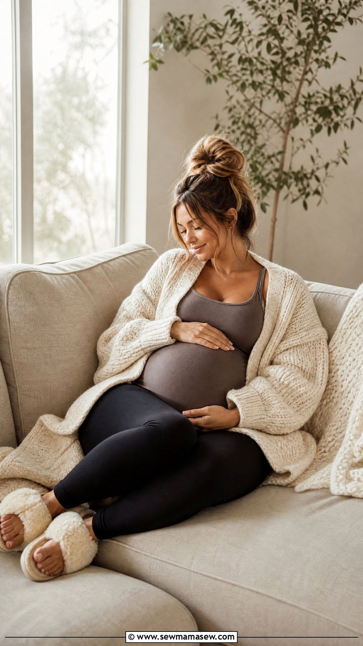 Chunky Knit Cardigan and Leggings Maternity Outfit - 30 Maternity photoshoot outfit ideas