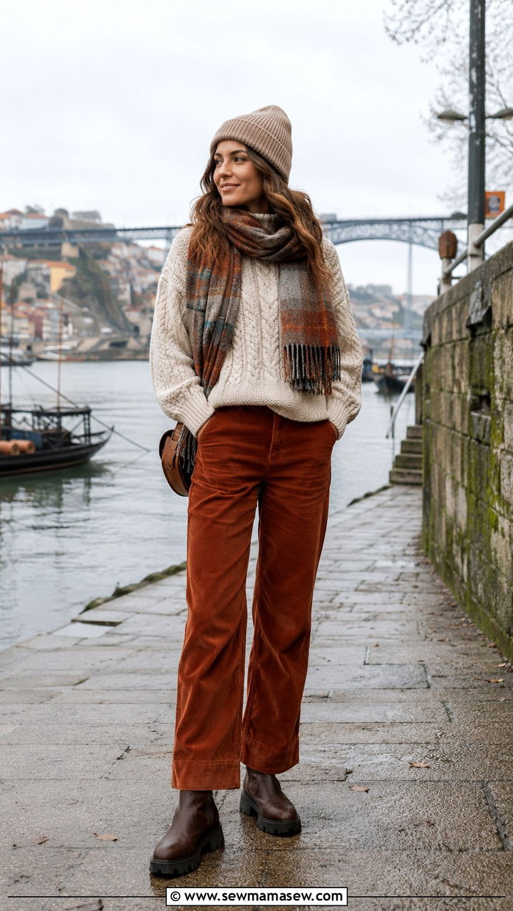 Chunky Knit Sweater And Corduroy Pants Porto Winter - 25 Porto outfit ideas
