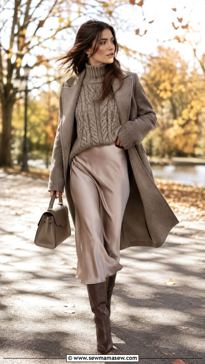 Chunky Knit Sweater And Midi Skirt With Boots - 25 windy day outfits aesthetic