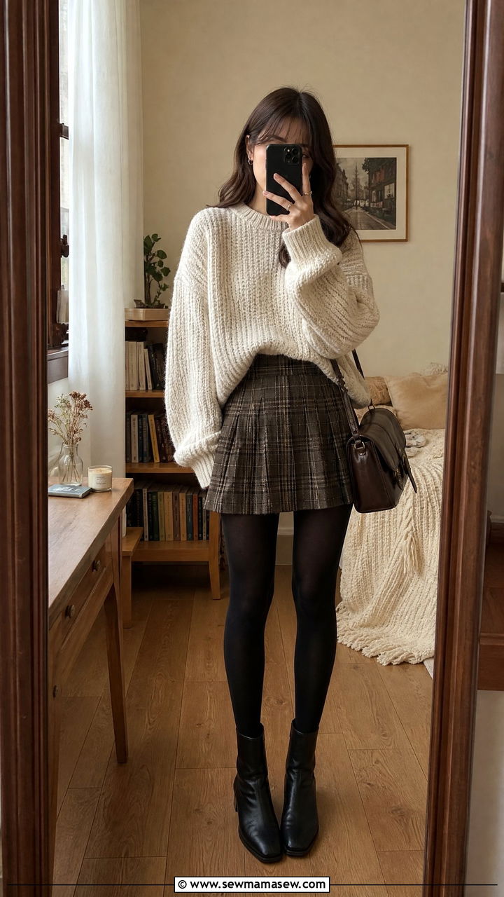 Chunky Knit Sweater And Plaid Mini Skirt - 25 Indie girl outfit ideas 2026