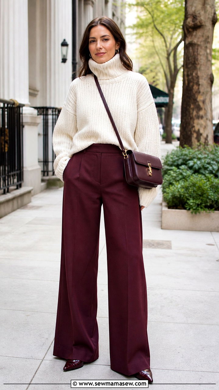 Chunky Knit Sweater And Wide Leg Trousers With Loafers - 40 spring outfits for moms