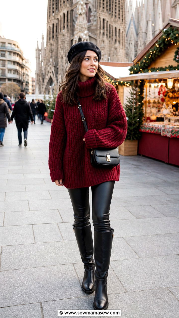 Chunky Knit Sweater With Leather Leggings And Boots - 40 What to wear in Barcelona
