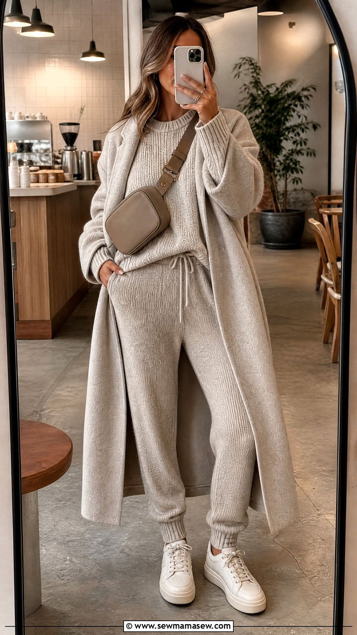 Chunky Knit Sweater and Jogger Set for Brunch - 30 Matching set outfit ideas for brunch