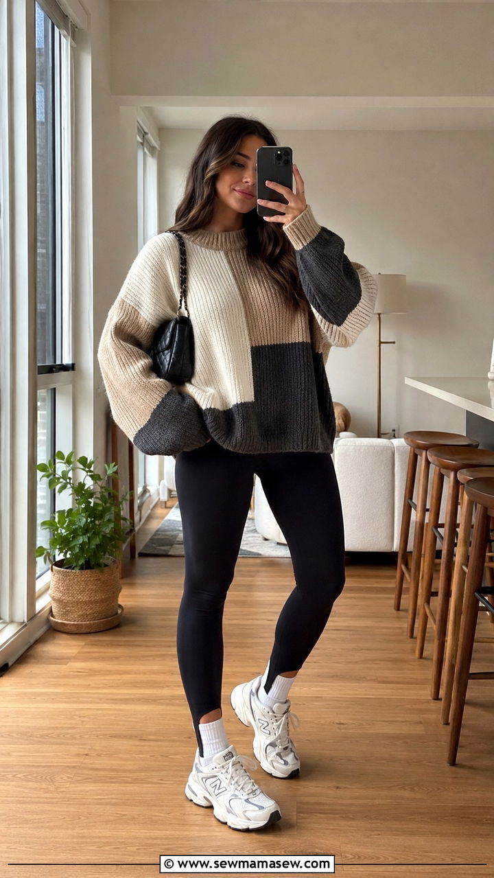 Chunky Knit Sweater and Stirrup Leggings Outfit - 30 Retro outfit ideas 2026