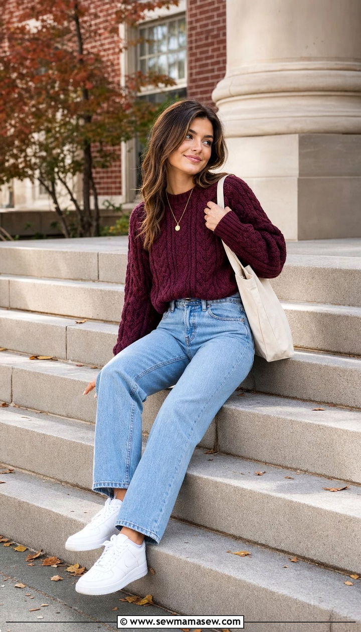 Chunky Knit Sweater and Straight Leg Jeans - 25 college outfits Pinterest