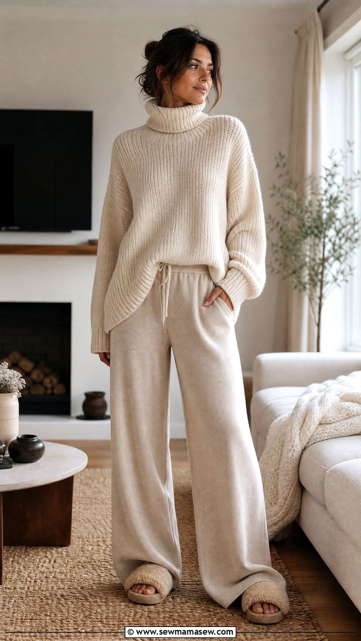 Chunky Knit Sweater and Wide Leg Pants - 25 Cozy sick day outfit ideas
