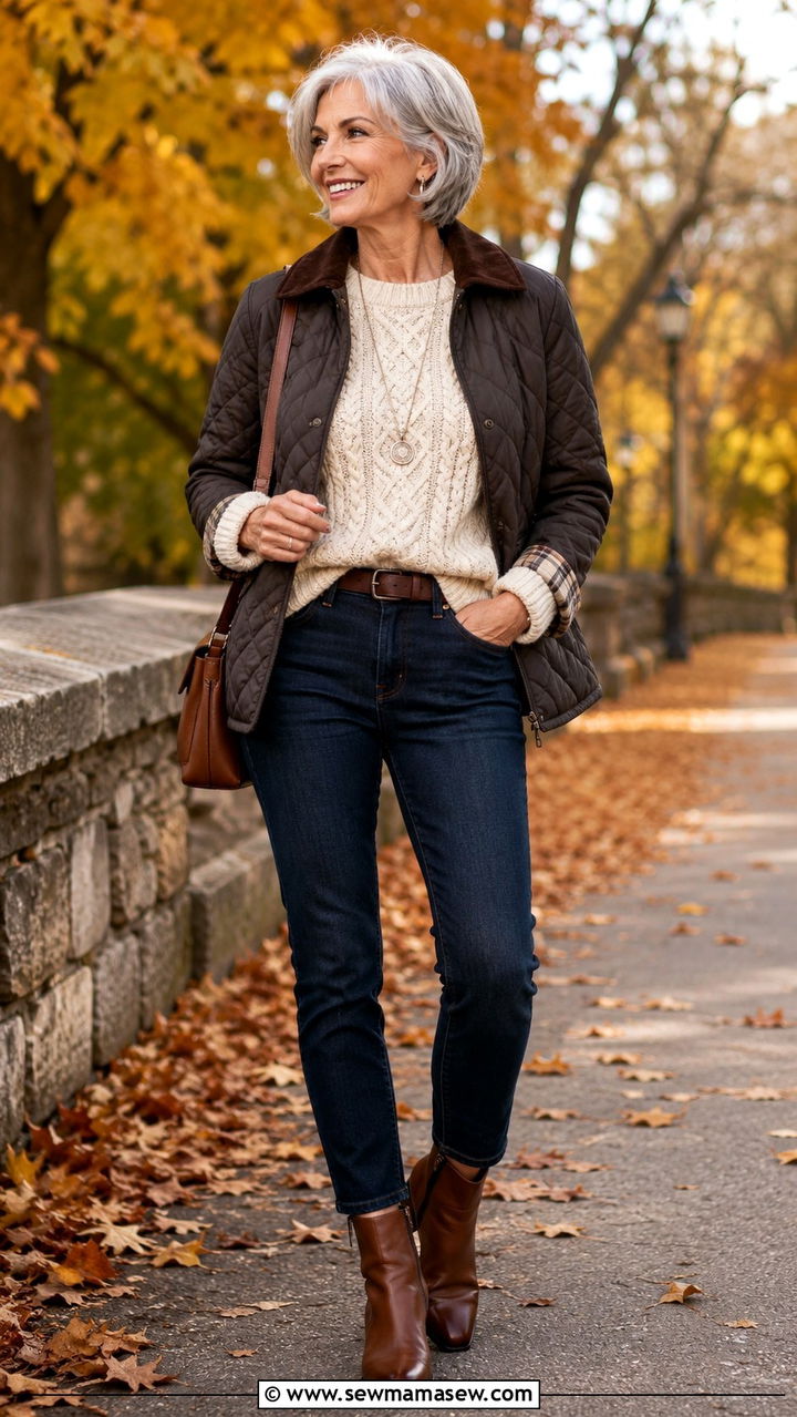 Chunky Knit Sweater with Ankle Boots and Dark Jeans - 25 Weekend outfit ideas for women over 60