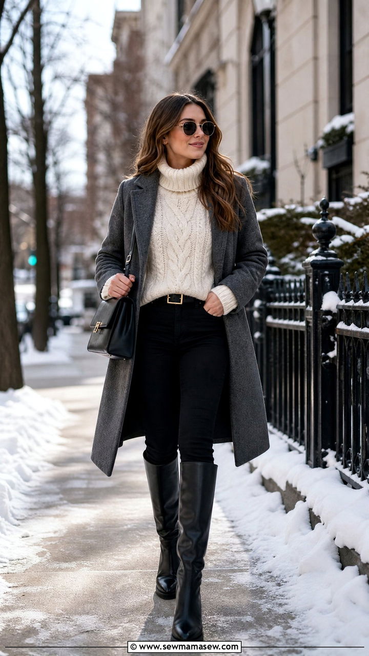 Chunky Knit Sweater with Black Jeans and Boots - 25 How to style black jeans