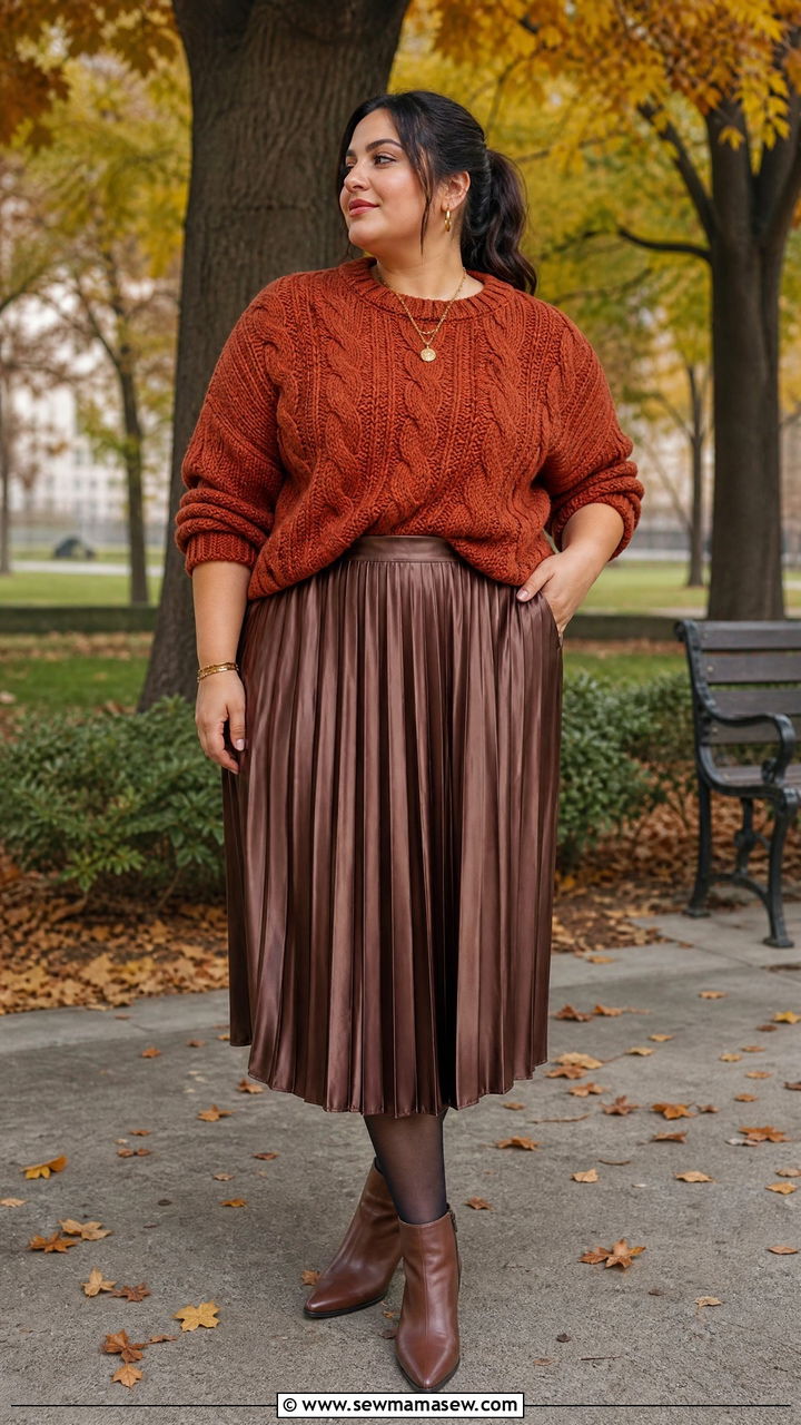 Chunky Knit Sweater with Midi Skirt - 30 Cute outfits for plus size