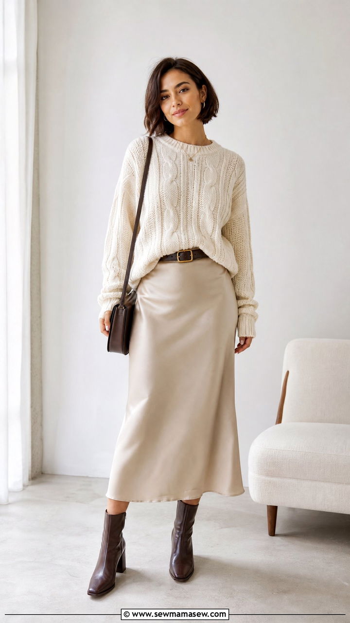 Chunky Knit Sweater with Slip Skirt Interview Outfit - 30 cute job interview outfits