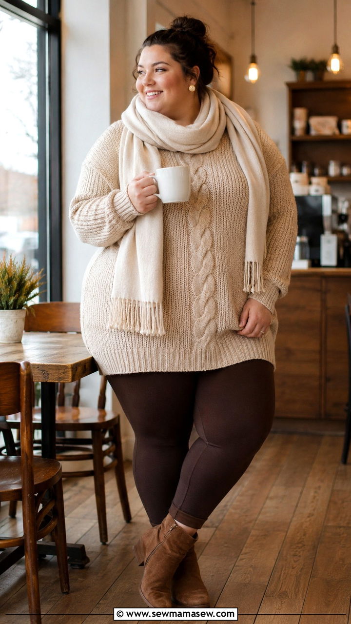 Chunky Knit Tunic with Leggings Outfit - 30 Plus size outfit ideas with leggings