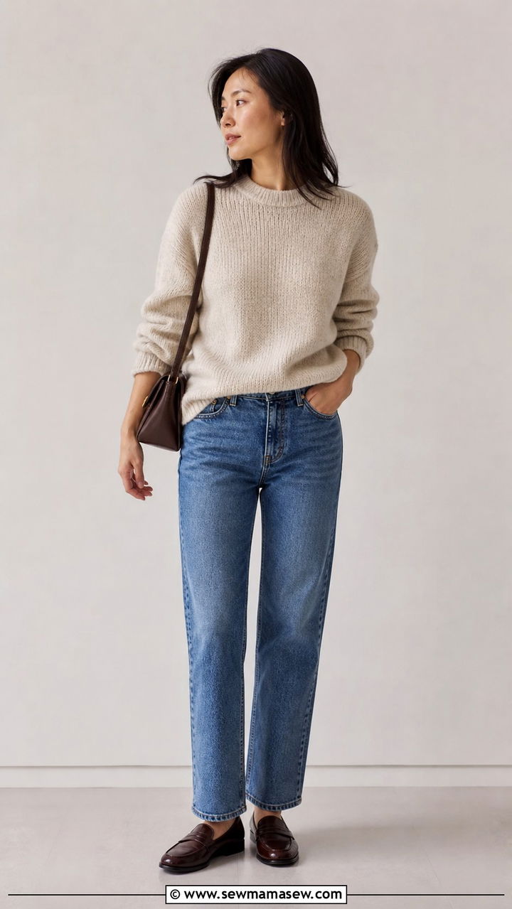 Chunky Knit With Straight Jeans And Loafers Seoul - 40 Seoul outfit ideas