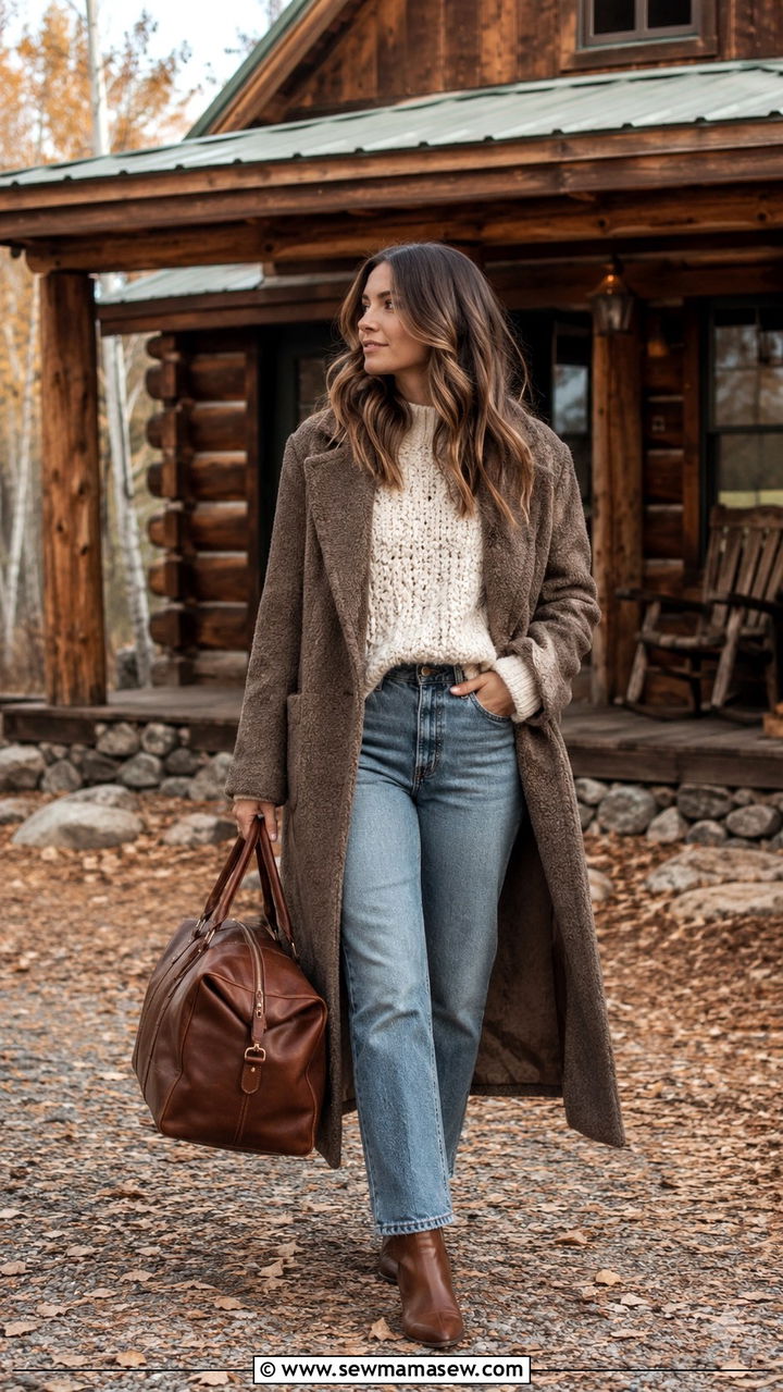 Chunky Knit and Straight Leg Jeans with Ankle Boots - 30 cute travel outfits
