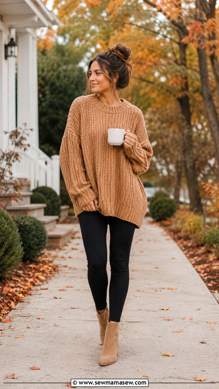 Chunky Oversized Sweater and Leggings - 30 Outfit ideas for stay at home moms