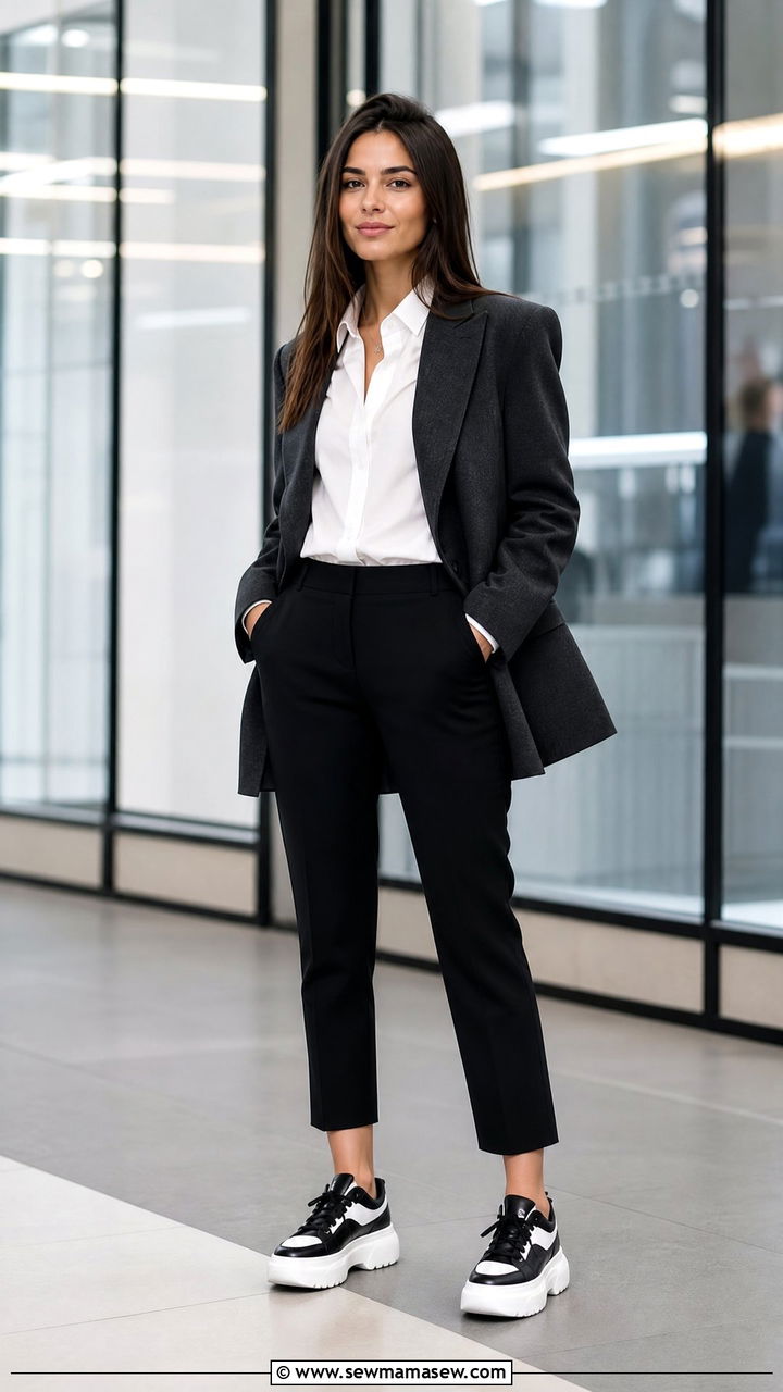 Chunky Sneakers With Blazer And Cropped Trousers - 25 How to style chunky sneakers