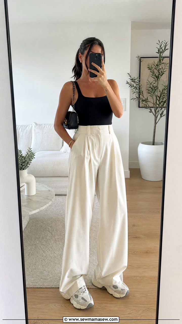 Chunky Sneakers With Wide Leg Pants - 35 how to style sneaker outfits