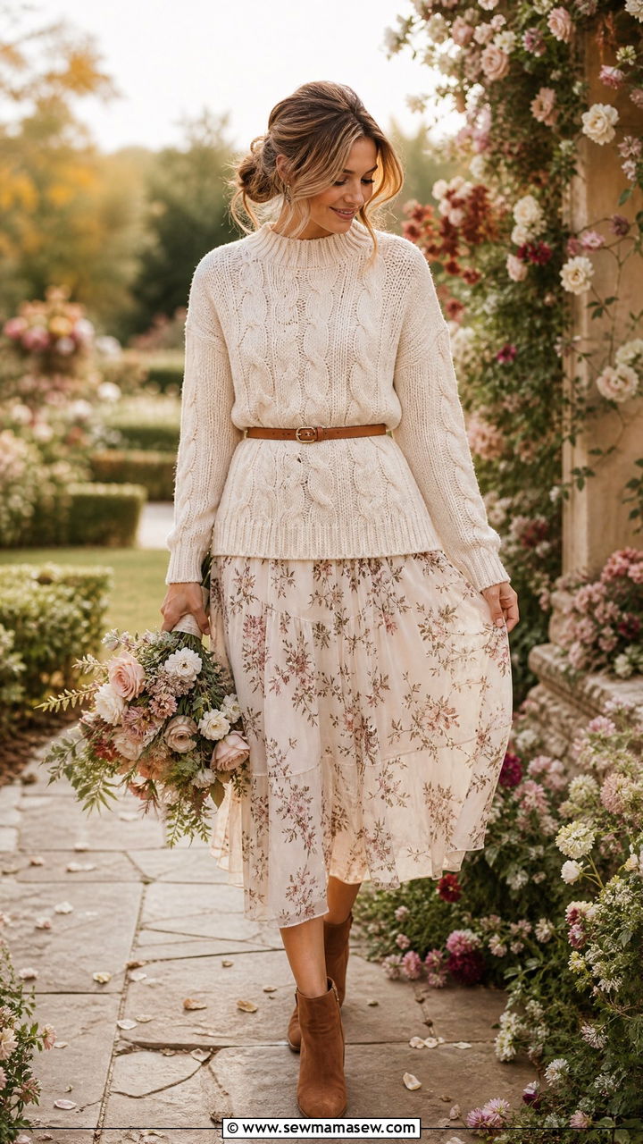 Chunky Sweater Layered Over a Midi Dress - 25 how to style chunky sweater