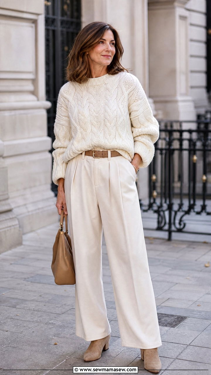 Chunky Sweater Monochrome Outfit - 25 chunky sweater outfits for women over 40