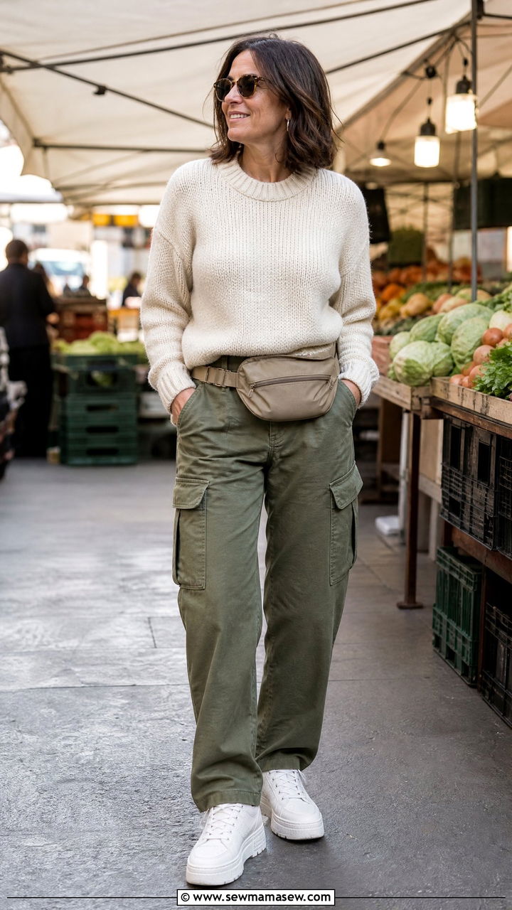 Chunky Sweater With Cargo Pants Outfit - 25 chunky sweater outfits for women over 40