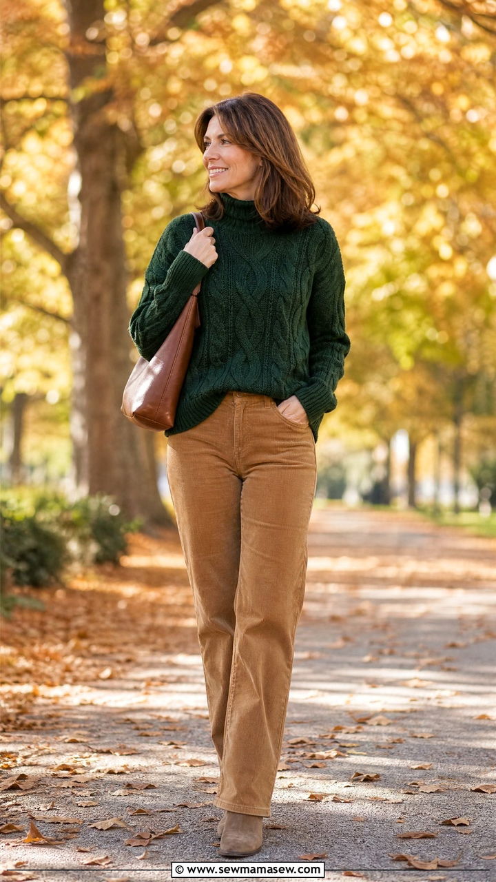 Chunky Sweater With Corduroy Pants Outfit - 25 chunky sweater outfits for women over 40