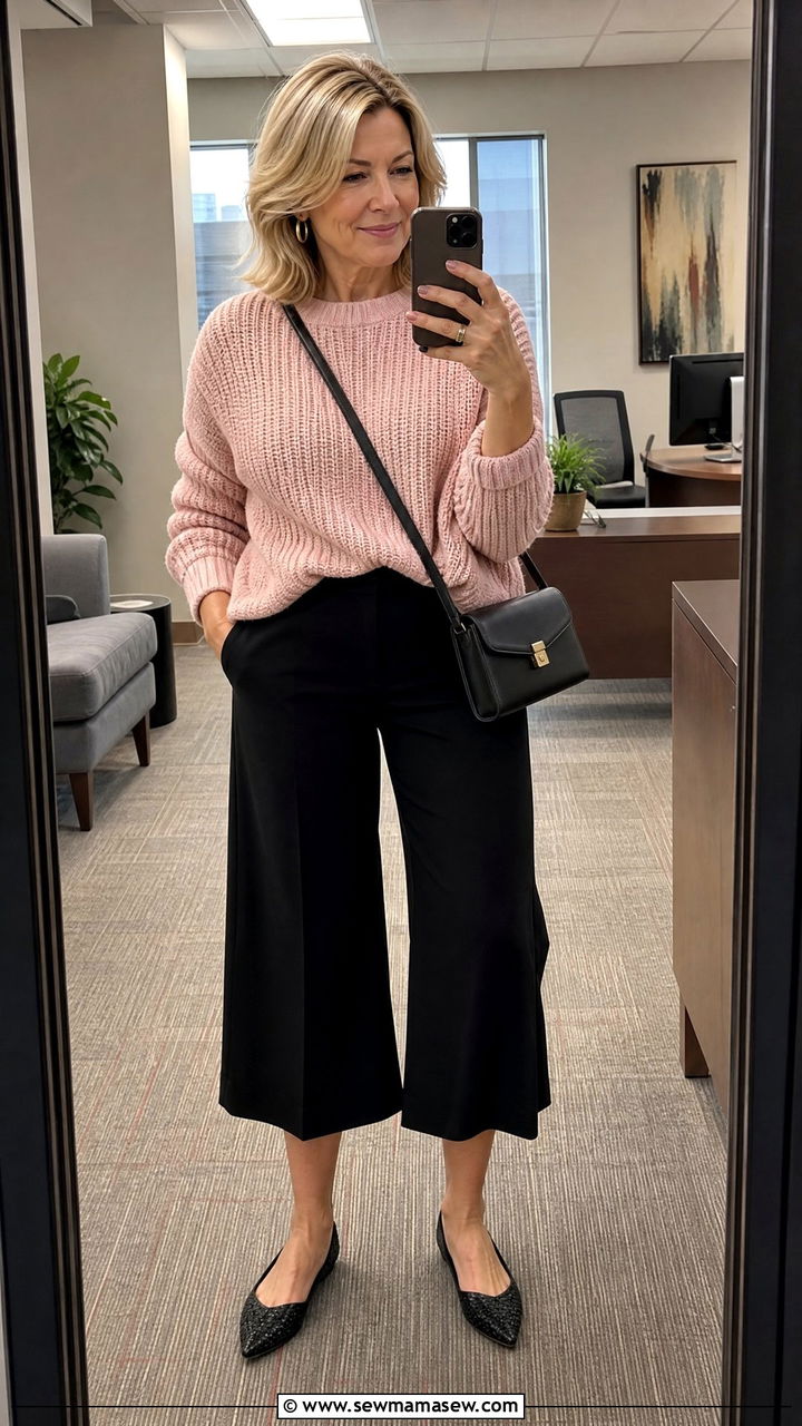 Chunky Sweater With Culottes Outfit - 25 chunky sweater outfits for women over 40