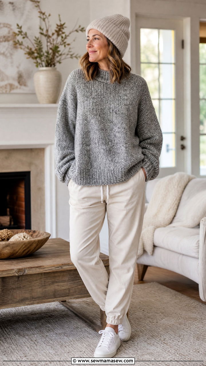 Chunky Sweater With Joggers Outfit - 25 chunky sweater outfits for women over 40