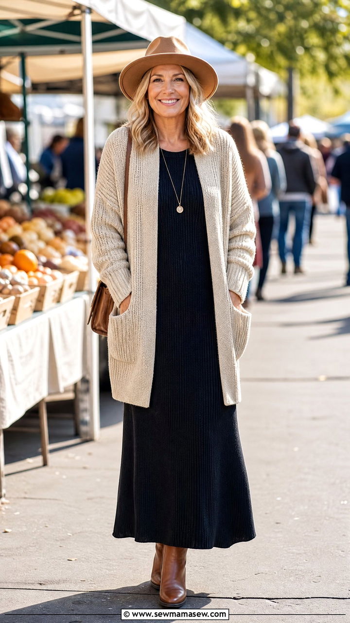 Chunky Sweater With Maxi Dress Outfit - 25 chunky sweater outfits for women over 40