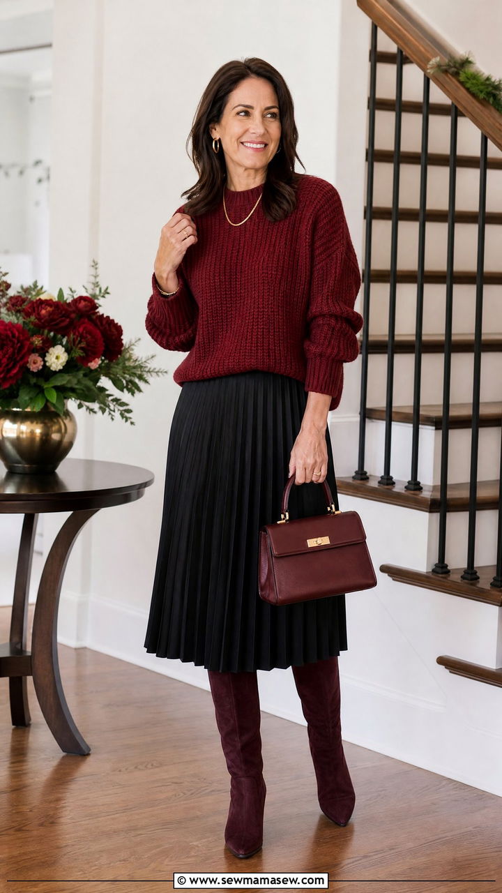 Chunky Sweater With Midi Skirt Outfit - 25 chunky sweater outfits for women over 40